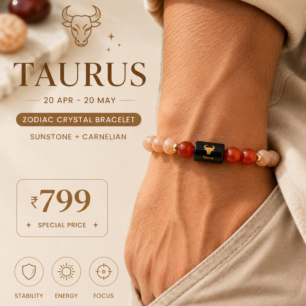 Taurus/Vrishabh Rashi Zodiac (Sunstone & Carnelian Bracelet)