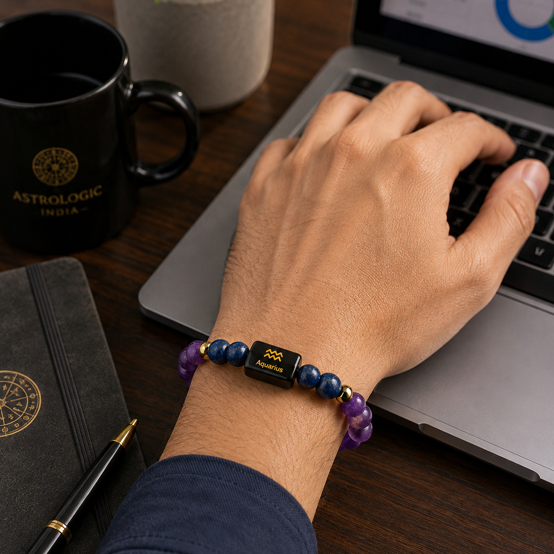Aquarius/ Kumbh Rashi Zodiac (Amethyst & Lapis Lazuli Bracelet)