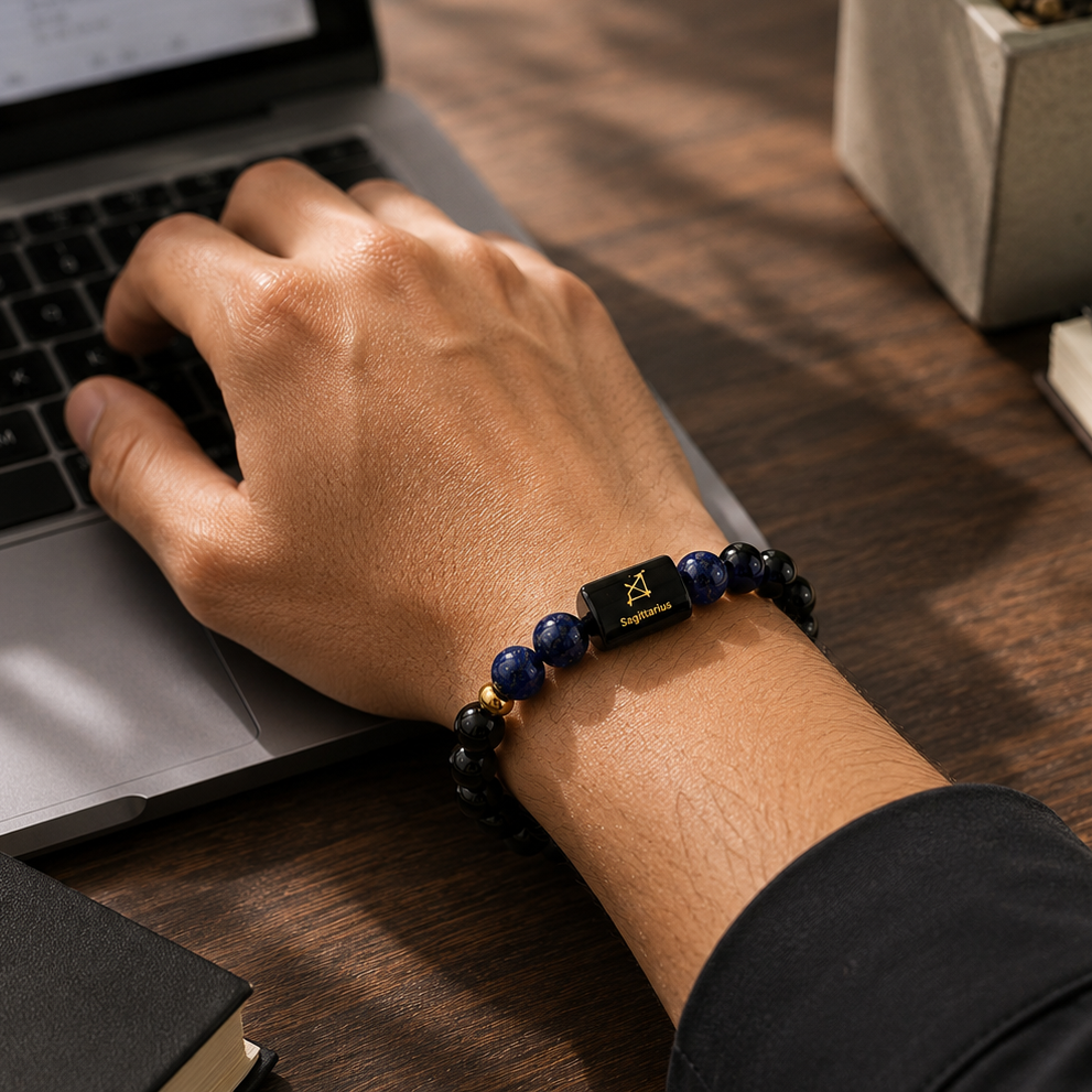 Sagittarius/ Dhanu Rashi Zodiac (Black Obsidian & Lapis Lazuli Bracelet)