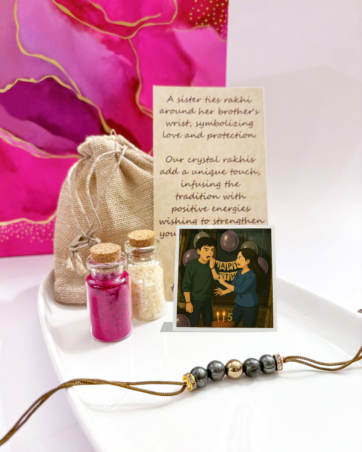 Personalized Crystal Rakhi Gift Set