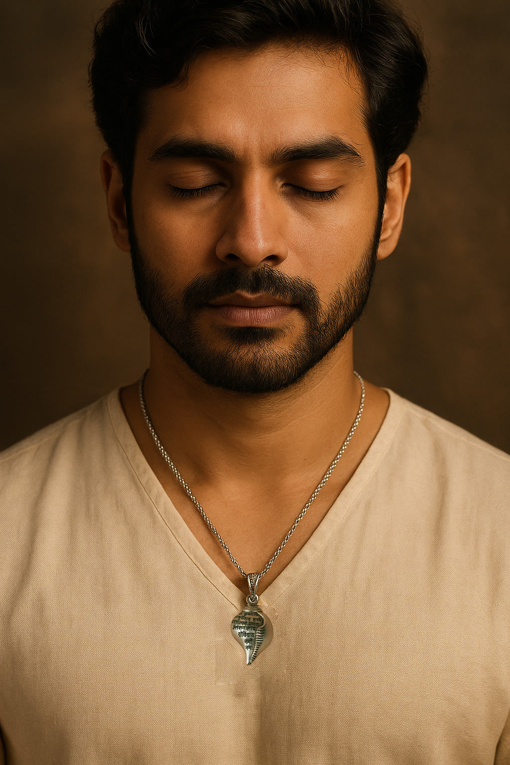 Shri Krishna Mantra Raksha Kavach Shankh (With Chain)