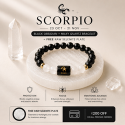 Scorpio/ Vrishchik Rashi Zodiac (Black Obsidian & Milky Quartz Bracelet)
