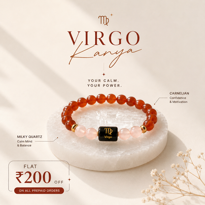 Virgo/Kanya Rashi Zodiac (Carnelian &amp; Milky Quartz Bracelet)