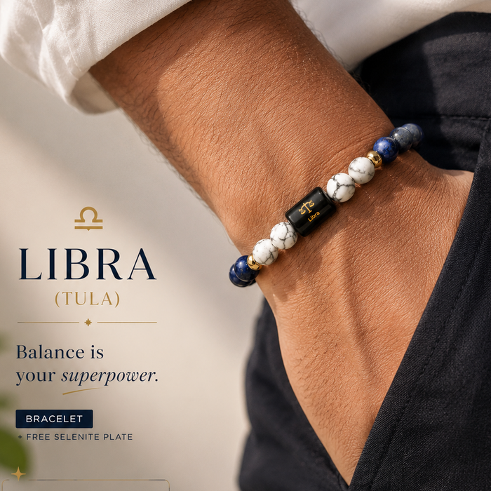 Libra/Tula Rashi Zodiac (Lapis Lazuli & Howlite Bracelet)
