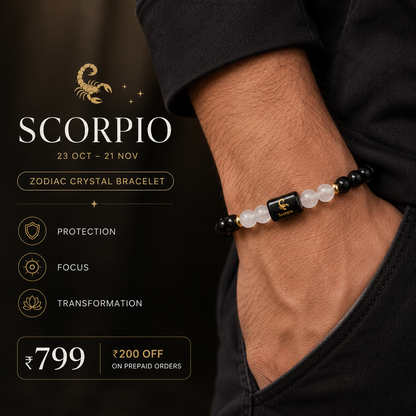 Scorpio/ Vrishchik Rashi Zodiac (Black Obsidian & Milky Quartz Bracelet)