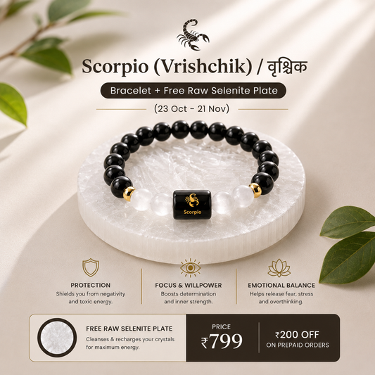 Scorpio/ Vrishchik Rashi Zodiac (Black Obsidian & Milky Quartz Bracelet)