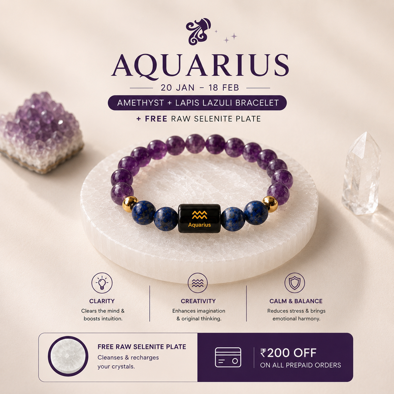 Aquarius/ Kumbh Rashi Zodiac (Amethyst & Lapis Lazuli Bracelet)