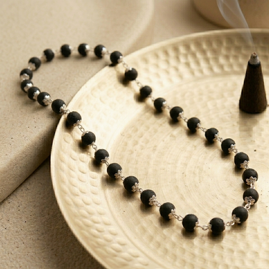 Karungali Malai Silver Cap Necklace