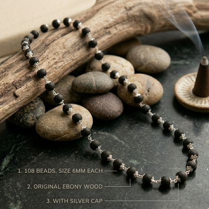 Karungali Malai Silver Cap Necklace