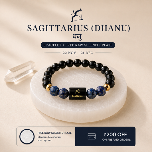 Sagittarius/ Dhanu Rashi Zodiac (Black Obsidian & Lapis Lazuli Bracelet)
