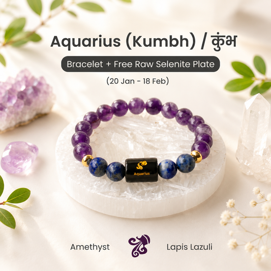 Aquarius (कुंभ राशि) Zodiac Amethyst & Lapis Lazuli Bracelet