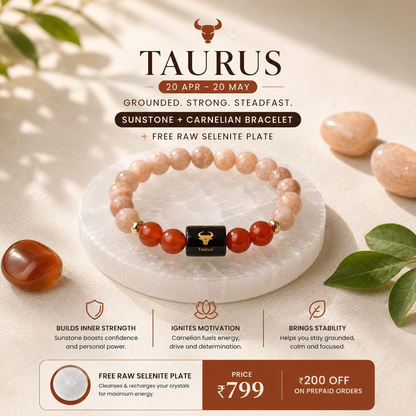 Taurus/Vrishabh Rashi Zodiac (Sunstone & Carnelian Bracelet)