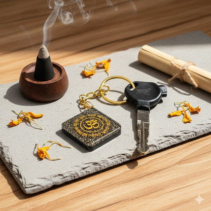 Raw Pyrite - Om Dhan Varsha Keychain