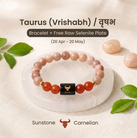 Taurus (वृषभ राशि) Zodiac Sunstone & Carnelian Bracelet