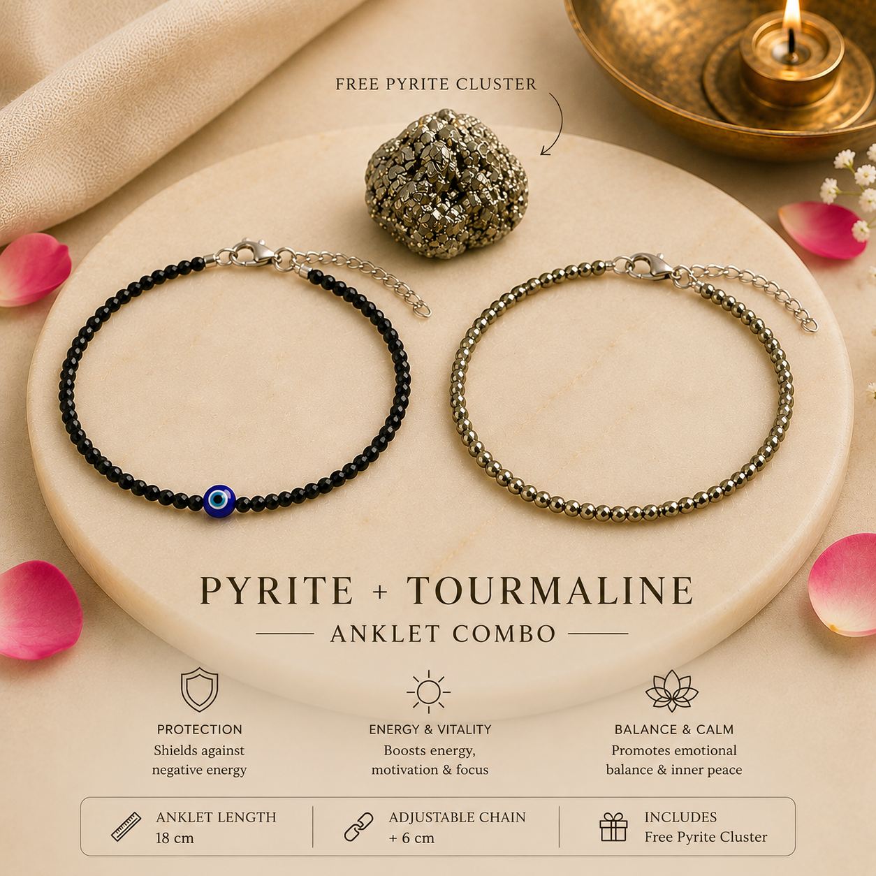 Power Anklet Combo (Pyrite + Tourmaline)