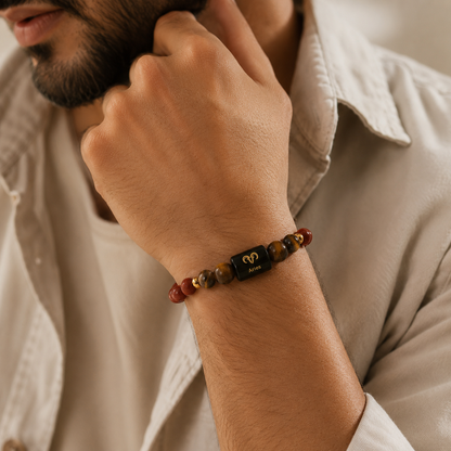 Aries/Mesh Rashi Zodiac (Red Jasper & Tiger Eye Bracelet)