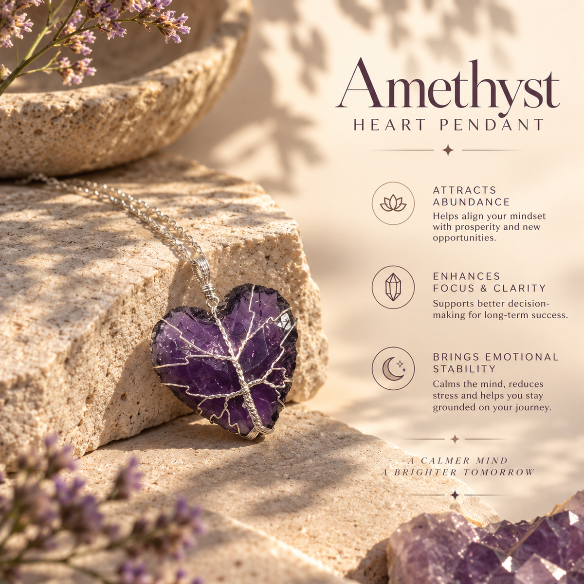 Amethyst heart pendant