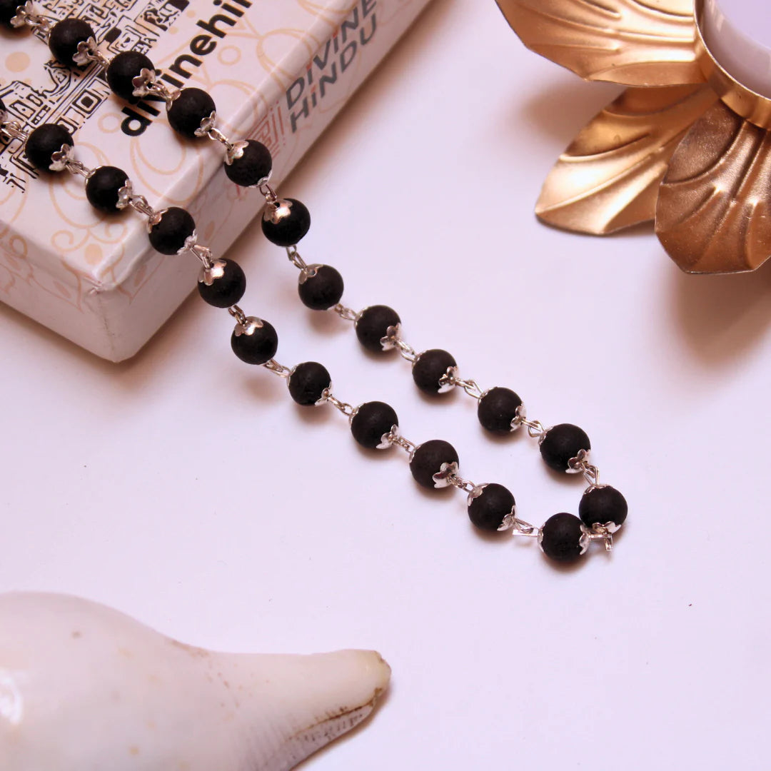 Karungali Malai Silver Cap Necklace